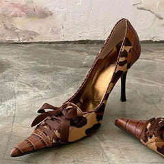 Lbsfy Fashion Bow Tie Design Leather Women Pumps Sexy Pointed Toe Thin High Heels Elegant Banquet Dress Mules Shoes Zapatos De Mujer