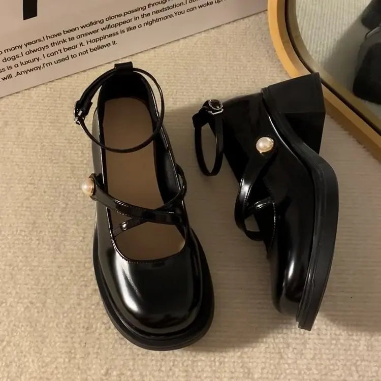 LBSFY -Women Loafers Retro Brown Mary Jane Shoes Women Pu Leather Thick Heels Lolita Shoes Woman Uniform Pumps Ankle Buckle Shoes