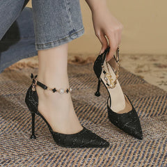 LBSFY  -  Small Size 31-43 Ankle Strap Sandals Large Size Pointed High Heels Women Thin Heel Black Shoes