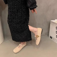 LBSFY -New Style Fashion Women's Flats Round Toe Slip On Ladies Elegant Mary Jane Shoes Soft Flat Heel Outdoor Dress Ballerin Shoes
