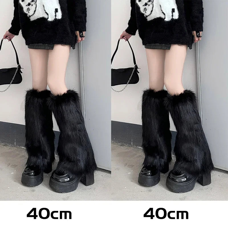 Lbsfy 1/2pairs Y2K Spicy Girls Imitation Rabbit Fur Grass Leg Covers Plush Thickened Velvet Subcultural Tubing Stacked Furry Leg