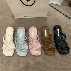 LBSFY -French Style Low Heel Sandals Women's Outdoor Wearable Slippers Exposed Toe Thin Strap Gentle Evening Breeze Slippers