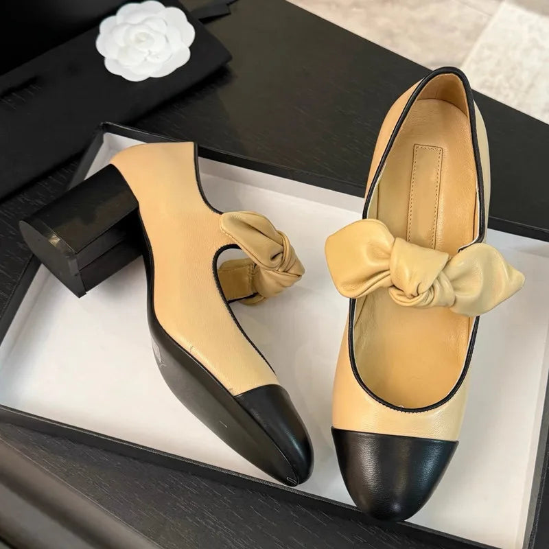 LBSFY  -   Star style Fashion Mixed-color Bowknot Mary Janes Women Pumps Spring Summer Patent Leather Thick High heels Female Party Shoes