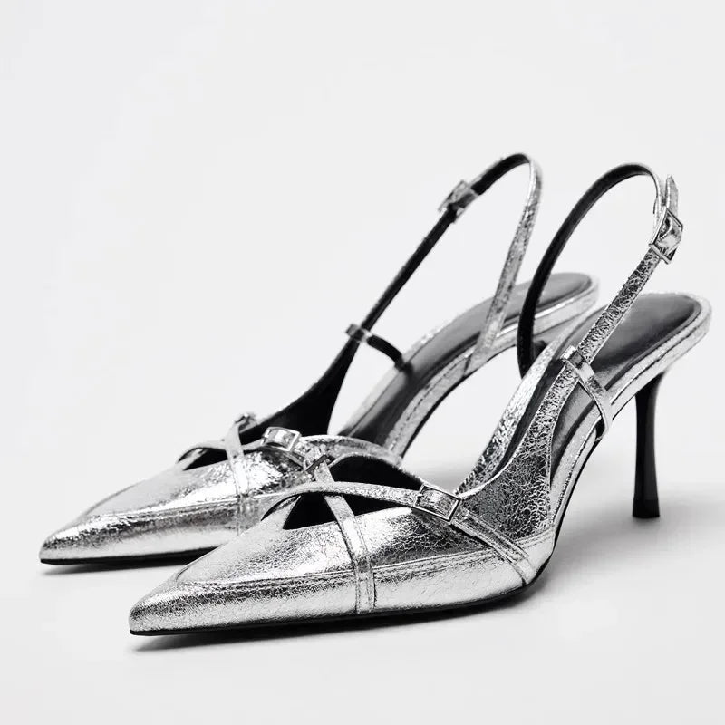 Lbsfy Pointed Toe Thin Heels Sandals Women Belt Buckle Elegant Slingback High Heels Female Brand Mules Pumps Zapatos De Mujer