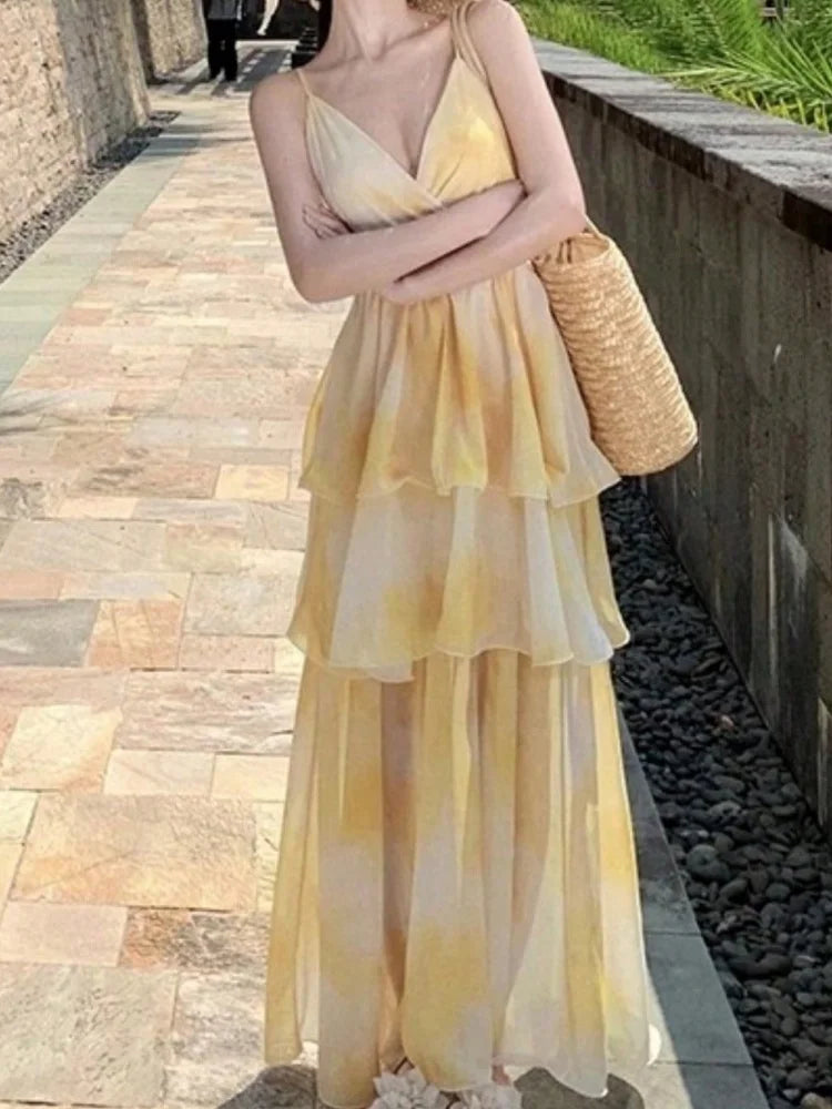 LBSFY -Summer Elegant Sexy Long Dresses For Women Spaghetti Strap Sleeveless Backless Beach Holidays Vestidos Evening Party Dress New