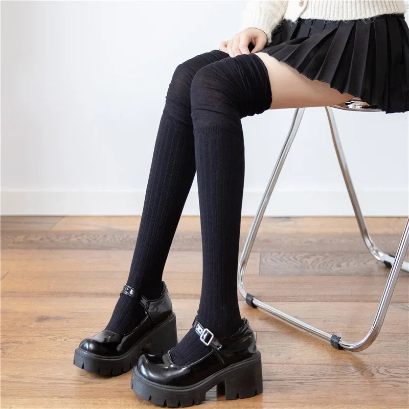 Lbsfy New Solid Color Thigh High Stockings Women Trendy Casual Over The Knee Female Long Socks Thermal Warm Cotton Tall Tube Leggings