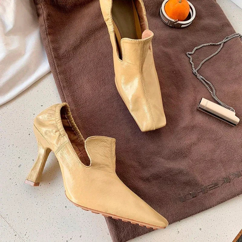 LBSFY  -  Designer Square Toe High Heels Women Fashion Pleated Party Dress Shoes Shallow New 2024 Spring Autumn Retro Mules Pumps Women