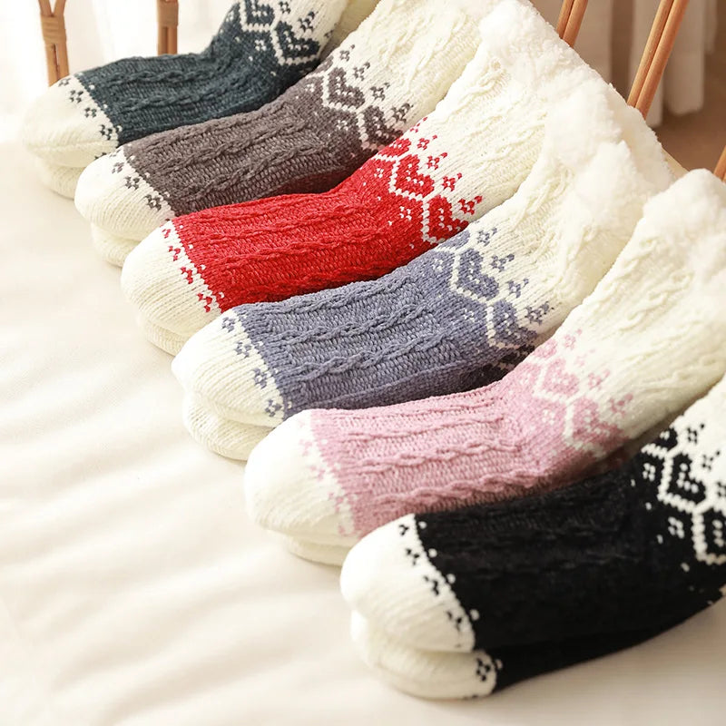 Lbsfy New Women's Winter Thickened Floor Socks Woven Thermal Cashmere Socks Love Heart Carpet Home Plus Socks Velvet Sleep Socks