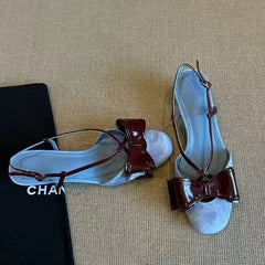 LBSFY -New Women's High Heel Ladies Summer Sandals Beige Patent Leather Office Work Stiletto Footwear Luxury Bow Party Prom Women Shoes