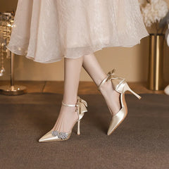 LBSFY  -  Size 30-44 Banquet Party Hollow High Heels Women White Wedding Shoes Rhinestone Flower Accessories Stiletto Heel Pointed Pumps