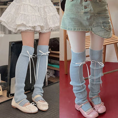 Lbsfy Japanese Knitted Leg Cover Knee Tube JK Bow Over Pile Socks Korean Warm Socks Ballet Style Leg Warmer Casual Long Leg Socks
