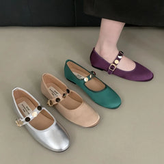 LBSFY  -   2024 Autumn Women Flats Fashion Shallow Ladies Mary Jane Shoes Square Toe Soft Flat Heel Outdoor Casual Ballerina Shoes