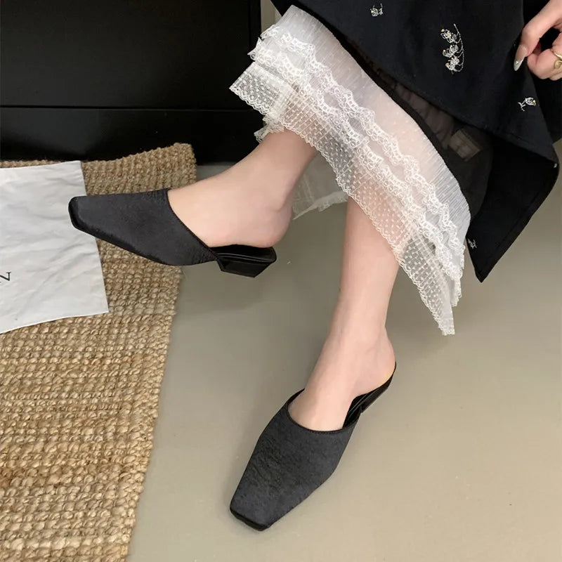 LBSFY -Brand Women Slippers Fashion Round Toe Slip On Mules Shoes Soft Flat Heel Outdoor Casual Dress Sandals  Flat Shoes Muje
