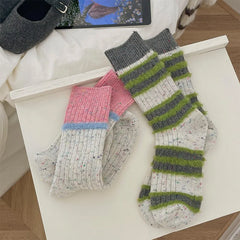 Lbsfy 5 pieces Wool Winter Thick Warm Cute Socks Cotton Korean Stripe Designer Socks Middle Tube Kawaii Casual Harajuku Women Socks