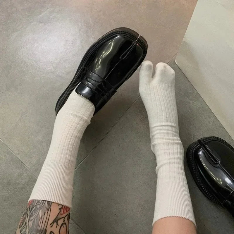 Lbsfy 1/3pairs Cotton Two-Toed Thigh High Socks Women Girls Two Fingers Stockings Long Tube Split Toe Socks Black White Harajuku Sox