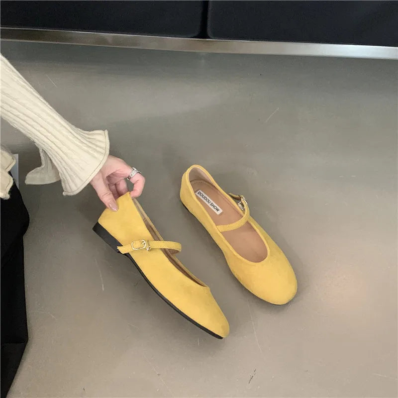LBSFY -2025 Autumn Fashion Flat Ballet Shoes Women Shallow Ballet Leather Round Toe Female Ballerina Soft Moccasin Mary Janes Shoes