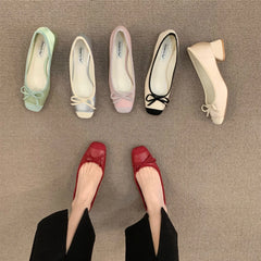 LBSFY  - Women Flats Fashion Colored Soft Leather Ballet Shoes Square Toe Bow Low Heels Shoes Shallow Mouth Casual Shoes Mu