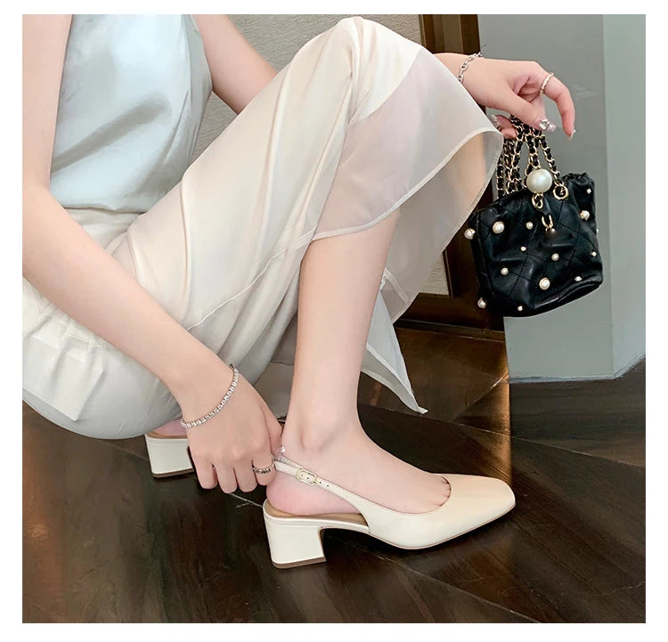 LBSFY -Fashion Spring Autumn Elegant Women Pumps Slip On Loafers Round Toe Square Heels Belt Buckle Casual Comfortable Shoes