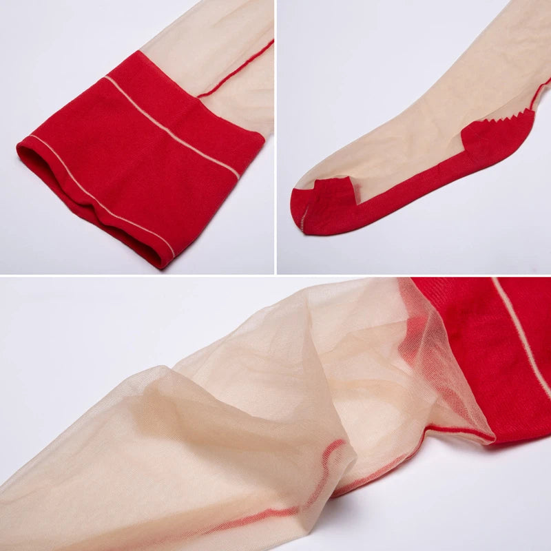Lbsfy Retro Sexy Lingerie Stockings Contrast Color Thigh High Back Seam Medias Mujer Ultra-thin Wide Rib Top Nylon Stockings For Women