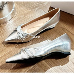 LBSFY -New Fashion Women Flats Pointed Shoes for Women Apricot Leather Casual Loafers Slip on Moccasins Large Size Flat Shoes for Women