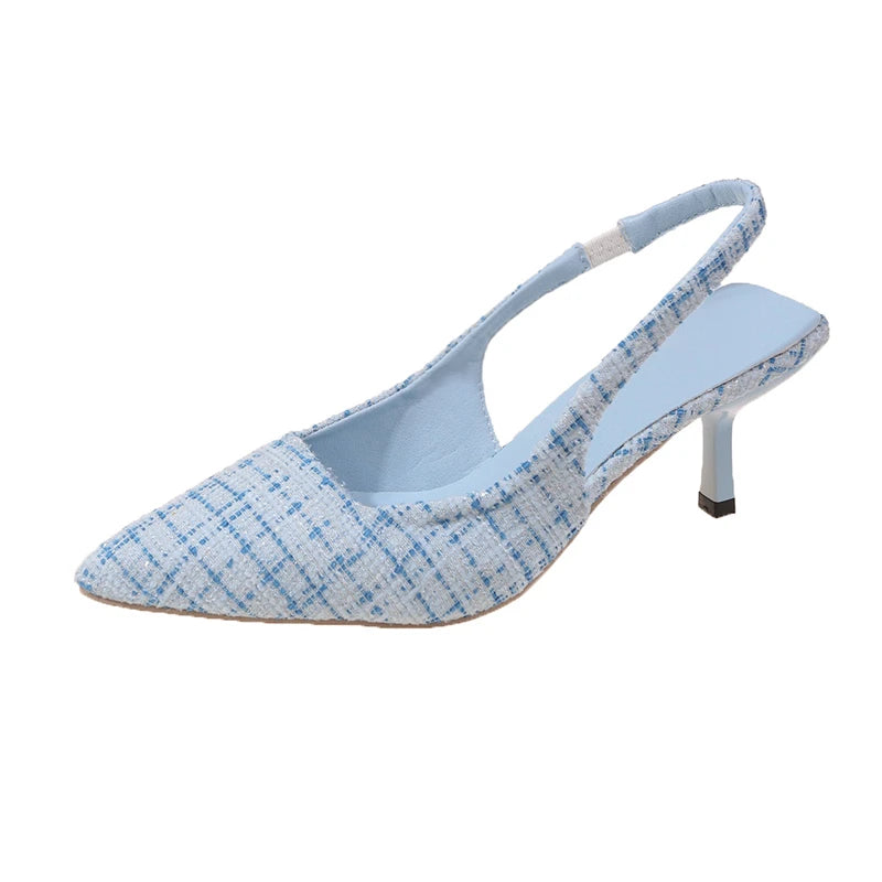 LBSFY  -Sea Salt Blue Pointed High Heel Sandals for Women Back Hollow Half Headed Single Shoes Fashion Versatile Casual Shoes