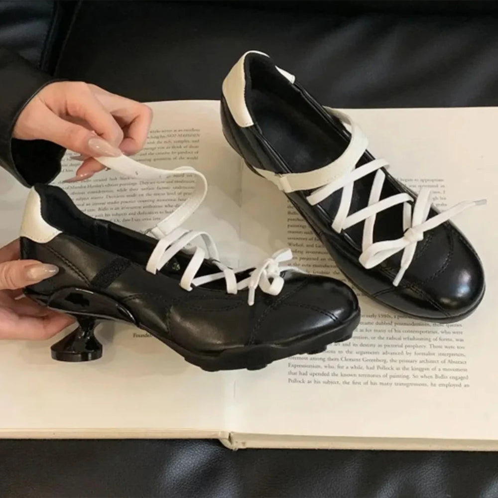 LBSFY -2025 New Sports Style Lace Up Ballet Shoes Women's Designer High Heels Mary Jane Dance Ballroom Party Prom Shoes 1.97 inch