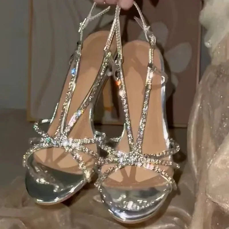 LBSFY -2025 New shiny rhinestone high-heeled sandals Elegant open-toe pointed sandals Wedding shoes Bridal luxury Summer size 35-41