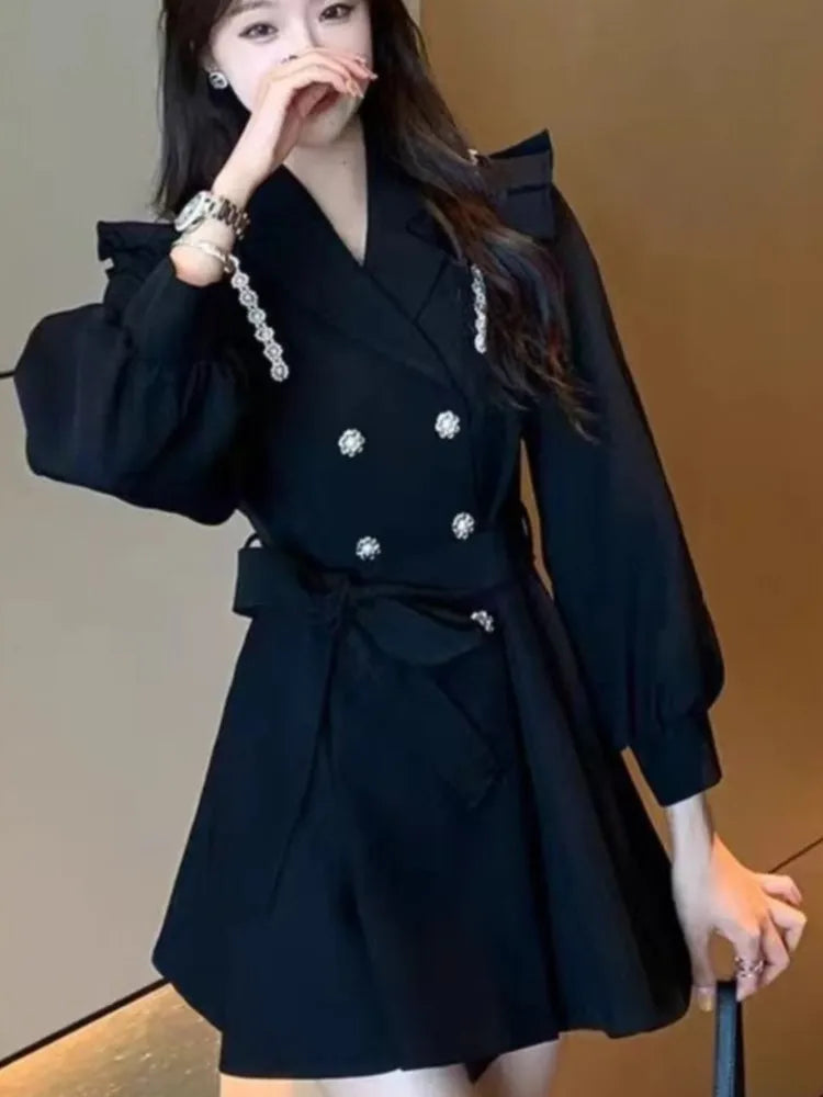 LBSFY -Autumn Elegant Blazer Dress for Women Female Double Breasted Solid A-line Evening Dresses Long Sleeve Female Casual Clothes 2024