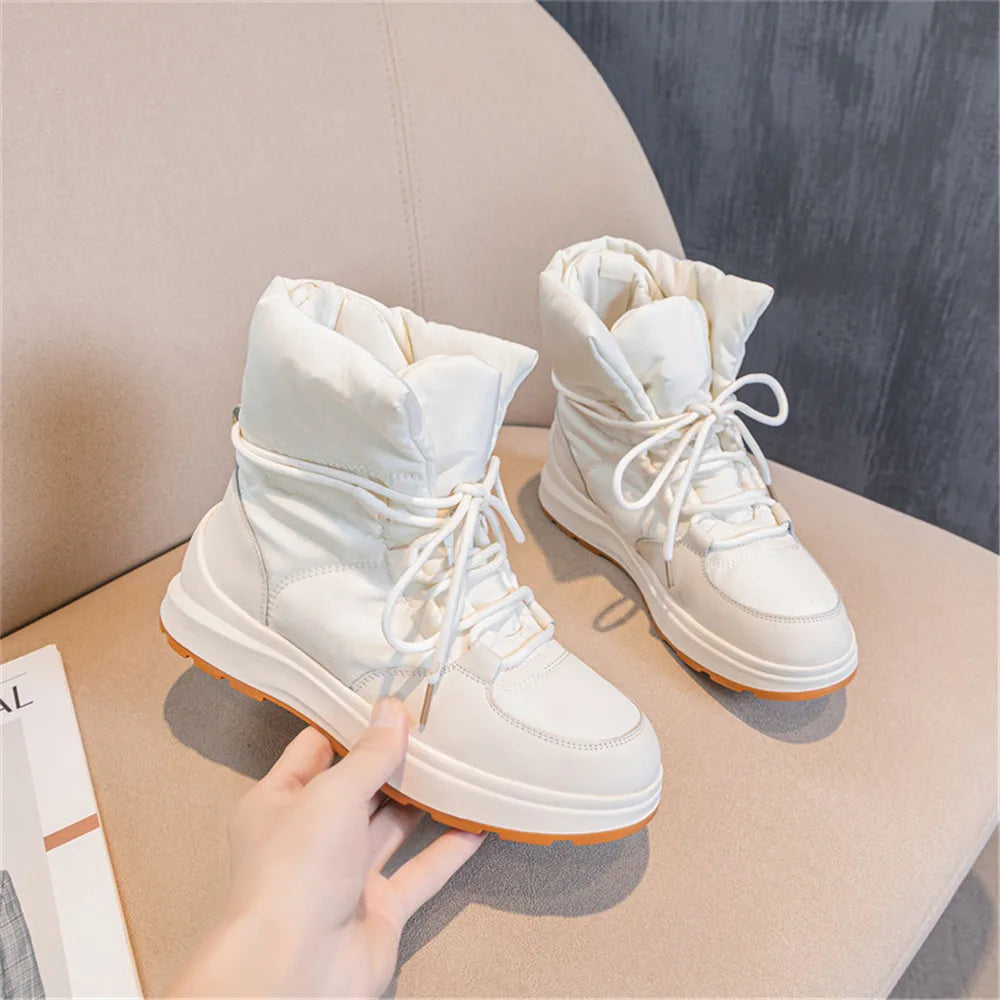 LBSFY  -  Fashion Women Leather Snow Boots Flats Platforms Warm Winter Ankle Boots Plush Windproof Shoes Woman Short Boots