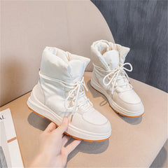 LBSFY  -  Fashion Women Leather Snow Boots Flats Platforms Warm Winter Ankle Boots Plush Windproof Shoes Woman Short Boots