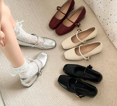 LBSFY -Square Toe Shallow Women Mary Jane Shoes Ladies Concise Dress Internal Elevation Shoes
