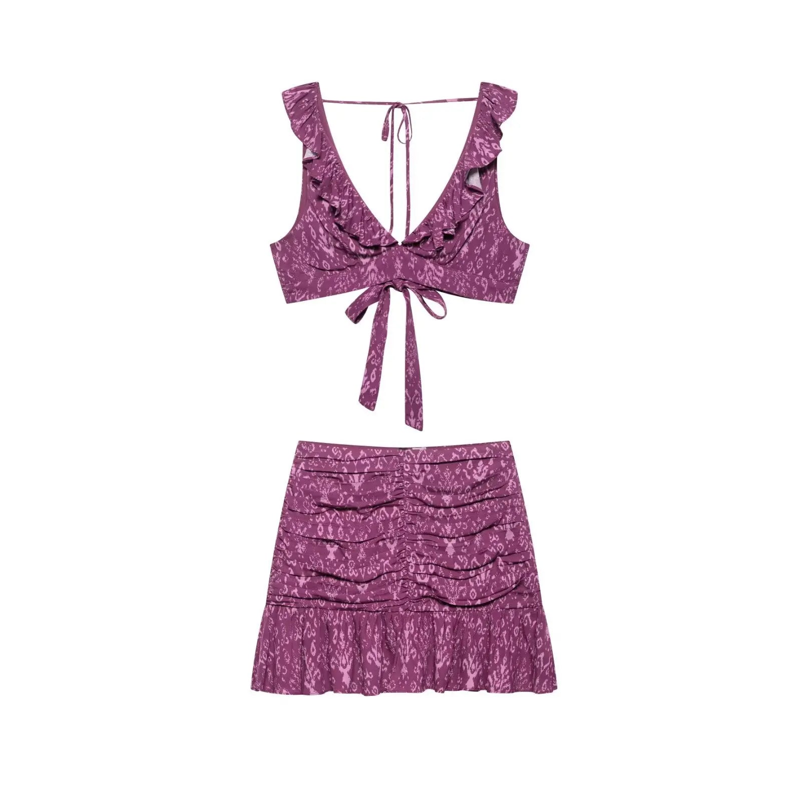 LBSFY -Fashion And Sexy Pleated Short Top And Pleat Skirt 2 Piece Set Floral Print Vest + Short Skirt Holiday Party Women Set New
