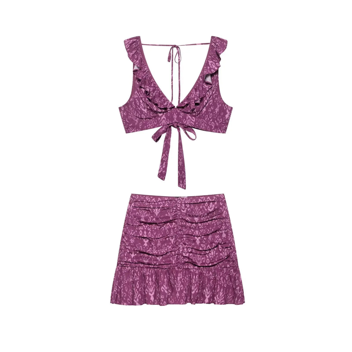 LBSFY -Fashion And Sexy Pleated Short Top And Pleat Skirt 2 Piece Set Floral Print Vest + Short Skirt Holiday Party Women Set New