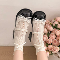 LBSFY -Platform Thick Heel Women Mary Jane Shoes Fashion Butterfly-knot Dress Shoes Ladies Outdoor Leather Pumps