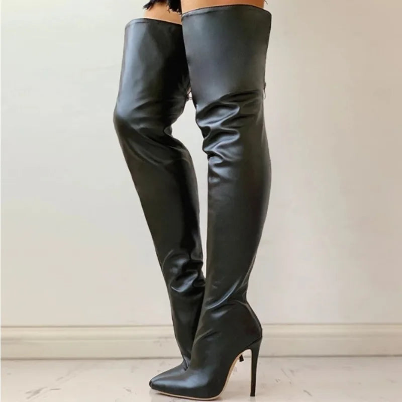 LBSFY -New Women's Boots High Heel 11cm Over Knee Boots Large Size 34-43 Back Zipper Fashion Personality Boots
