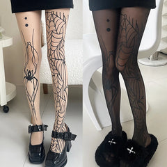 Lbsfy New Vintage Dark Gothic Sexy  Fishnet Tights Women Emo Alternative Spider Web Witch Pantyhose Y2k E-girl Cyber Punk Socks