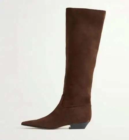 LBSFY  -  Small Size 32 New Women Khaki Brown Black Cow Suede 3 CM Heels Square Toe Concise Knee High Boots Female Leisure Long Boots