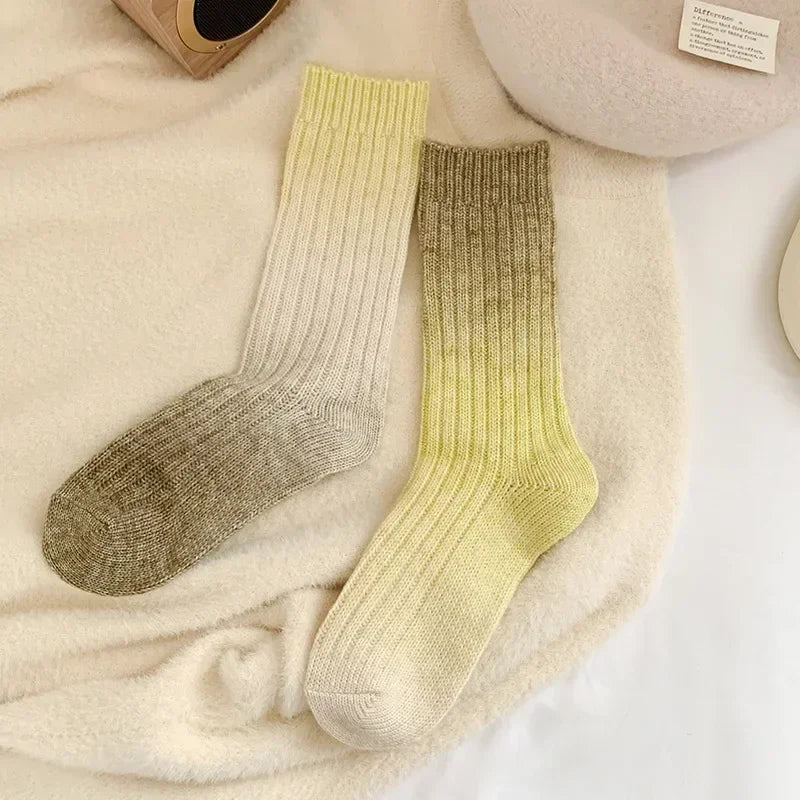 Lbsfy Wool Winter Thick Warm Long Socks Gradient Wool Cashmere Kawaii Socks Women Thermal Floor Sleeping Socks New Year Gift Autumn