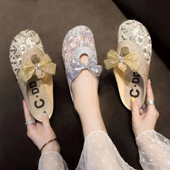 LBSFY  -  Loafers Flat Shoes Female Butterfly-Knot Ladies' Slippers Luxury Slides Low Cover Toe Lace Slipers Women Designer Summer 2024 Ru