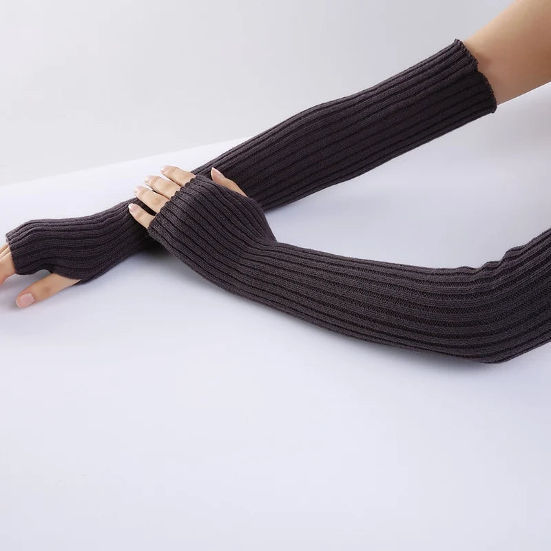 Lbsfy New Long Fingerless Gloves Womens Winter Warmer Knitted Arm Sleeve Fine Casual Soft Girl Goth Clothes Women Punk Gothic Gloves