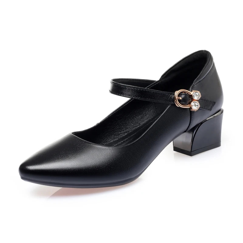 LBSFY  -  Women Spring Shoes Mid Heel 2025 Genuine Leather Women Commuter Shoes Round Toe Shallow Mouth Large Size 41 42 43 Women's Shoes