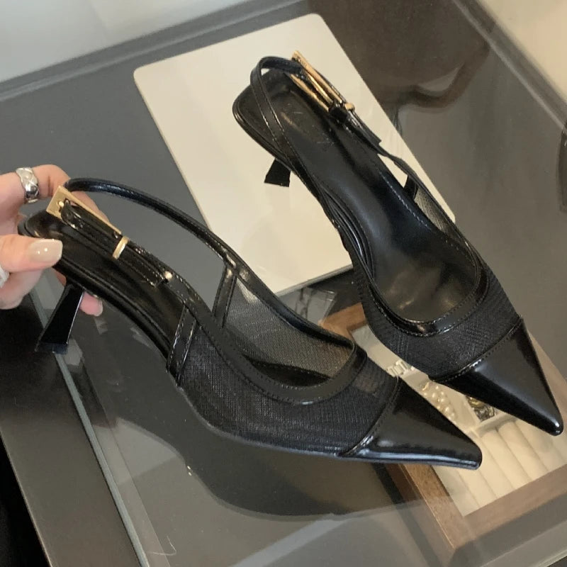 Lbsfy Leopard Sexy Pointed Toe Sandals Women Mesh Fashion Slingback Shoes Shallow Designer High Heels Dress Shoes Sandalias De Mujer