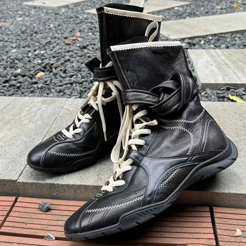 LBSFY  -   Vintage Mixed-color Height Increasing Women Boxing Training Boots Fashion Autumn Winter Faux Suede Sneakers Short Boots Shoes