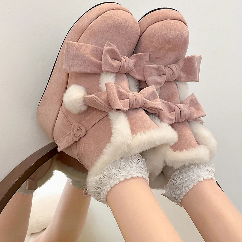 LBSFY  -  Winter Lolita Style Warm Plush Women Snow Boots Fashion Platform Thick Heel Short Booties Casual Comfort Cotton Shoes