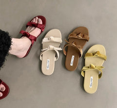 LBSFY  -  2024 Summer New Women Slipper Fashion Bow-knot Ladies Elegant Slides Flat Heel Soft Outdoor Vaction Open Toe Slides Sh