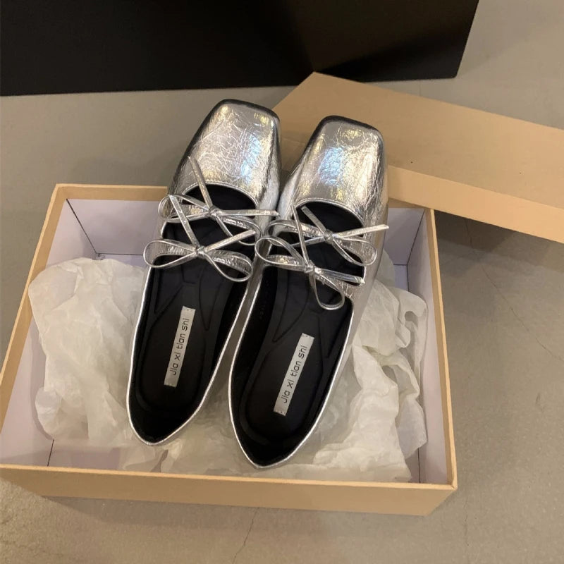 LBSFY -Sweet Double Bowknot Women Mary Jane Shoes New Square Toe Dress Flat Shoe Ladies Red Soft Sole Shoes Zapatos