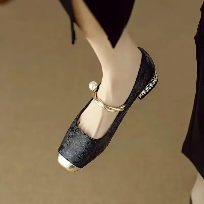 LBSFY -Shoes Female Fashion Square Toe Women's Pumps Autumn Shallow Mixed Colors Outdoor Casual Chunky Heels Office Ladies Shoes