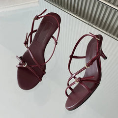 Lbsfy Summer Thin Heels Sandals Women Narrow Band Concise Open Toe Dress Shoes Ladies Buckle Elegant Fashion Footwear Female