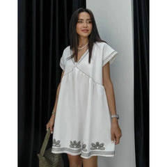 LBSFY -Boho Casual V-neck Short Dress New Plant Embroidery Loose Fashion Women Dress Vacation Beach Summer Female Clothing