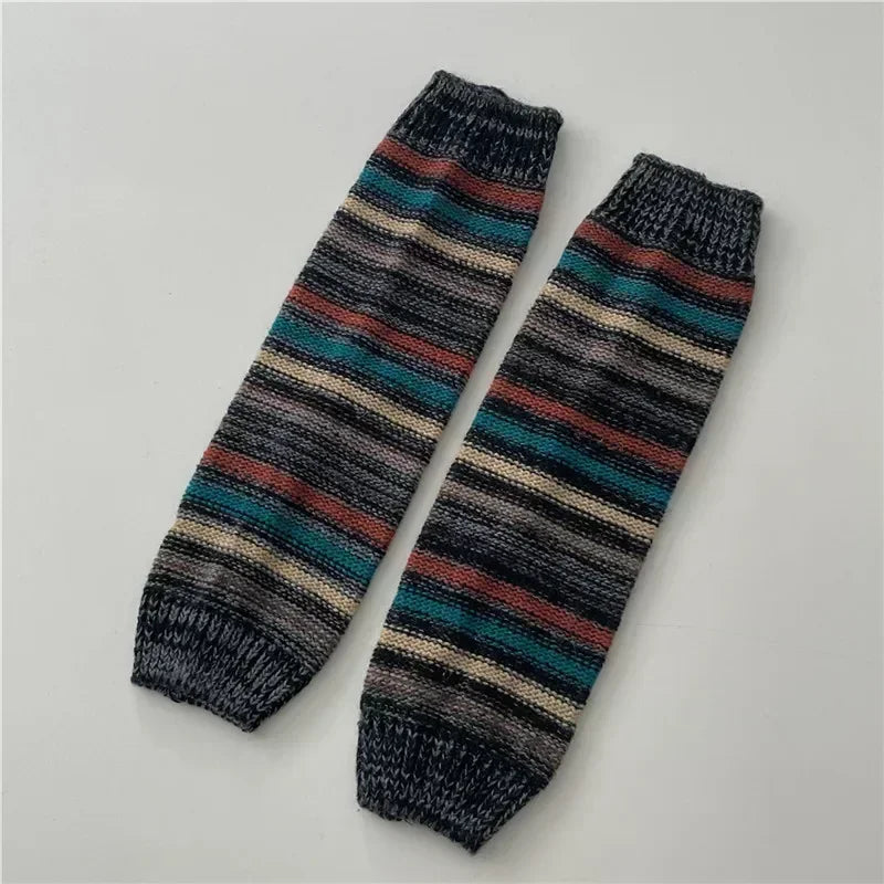 Lbsfy Women Autumn Winter Leg Warmers Warm Knitted Foot Cover Knee Socks JK Girl Lolita Striped Long Socks Stockings Women Leg Warmers